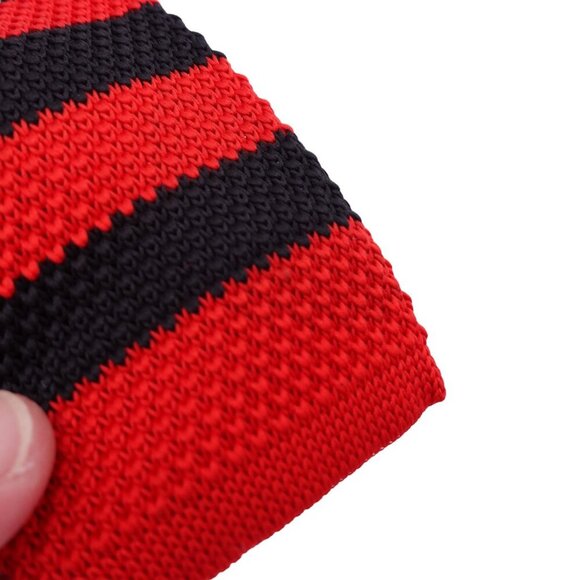 Unbranded Silk Knit Necktie OS Black Red Striped Textured Square-End Business - Picture 2 of 10